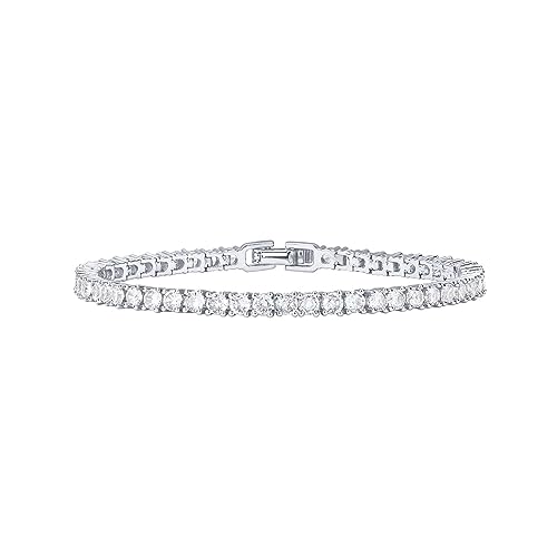 PAVOI K Gold Plated Cubic Zirconia Classic Tennis Bracelet White Gold Bracelets for Women Inches
