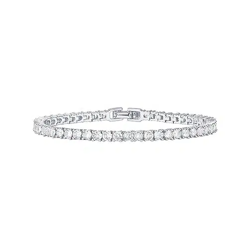 PAVOI K Gold Plated Cubic Zirconia Classic Tennis Bracelet  White Gold Bracelets for Women  Inches