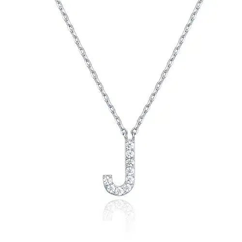 PAVOI K White Gold Plated Cubic Zirconia Initial Necklace  Letter Necklaces for Women  J Initial