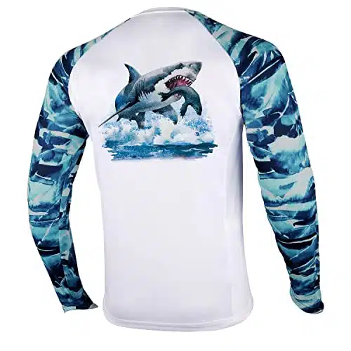 Palmyth Fishing Shirt for Men Long Sleeve Sun Protection UV UPF + T Shirts with Pocket (Sharks Chasing Seals, Large)