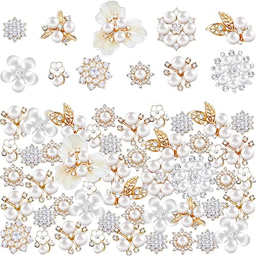 Pieces Rhinestone Buttons,Faux Pearl Embellishments Buttons,Flat Back Flower Rhinestone Buttons for Crafts,Jewelry Making,DIY Wedding Decorations,Clothes Bags Shoes Supplies