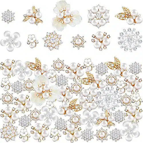 Pieces Rhinestone Buttons,Faux Pearl Embellishments Buttons,Flat Back Flower Rhinestone Buttons for Crafts,Jewelry Making,DIY Wedding Decorations,Clothes Bags Shoes Supplies
