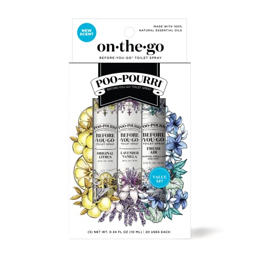 Poo Pourri Before You Go Toilet Spray, On The Go, Travel Size Variety mL Original Citrus, Lavender Vanilla and Fresh Air Fl Oz (Pack of )