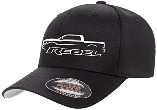 Ram Rebel Pickup Truck Classic Outline Design Flexfit Athletic Baseball Fitted Hat Cap Black LXL