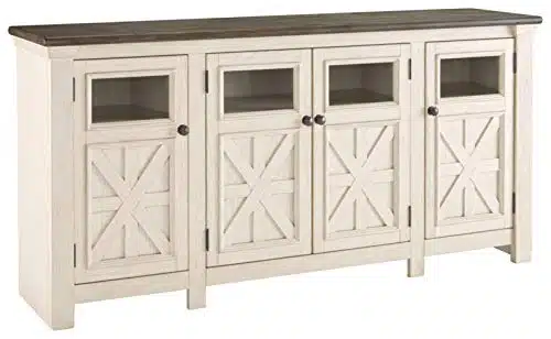 Signature Design by Ashley Bolanburg Two Tone Farmhouse TV Stand, Fits TVs up to , Cabinets and Adjustable Storage Shelves, Whitewash