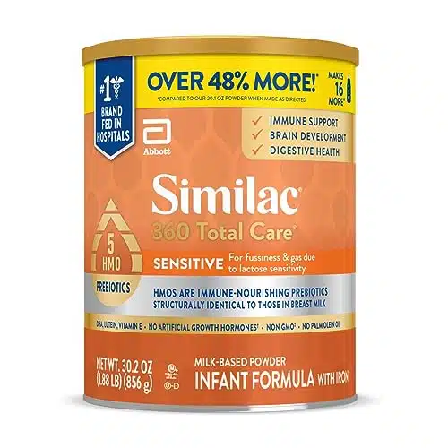 Similac Total Care Sensitive Infant Formula, with HMO Prebiotics, for Fussiness & Gas Due to Lactose Sensitivity, Non GMO, Baby Formula Powder, oz Can (Pack of )