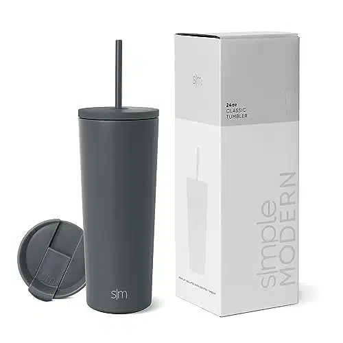 Simple Modern Insulated Tumbler with Lid and Straw  Iced Coffee Cup Reusable Stainless Steel Water Bottle Travel Mug  Gifts for Women Men Her Him  Classic Collection  oz  Graphite