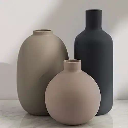 Smiletag Ceramic Modern Farmhouse Vase , Neutral Small for Table, Living Room, Shelf, Bookshelf and Entryway DÃ©cor, Set of