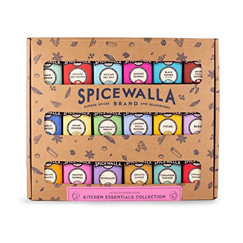 Spicewalla Essential Spices and Seasonings Set Pack Variety  Garlic, Onion, Paprika, Crushed Red Pepper, Oregano, & more Kitchen Cooking Set for Apartment and Home  House Warming Gift Set