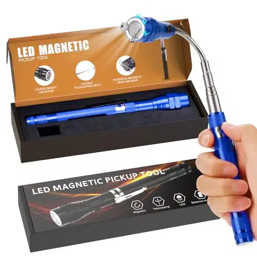 Stocking Stuffers for Men Magnetic Flashlight Pickup Tool Dad Gifts Cool Magnet Telescoping Gadgets with LED Gifts for Mens Husband Him Birthday Christmas Gifts Blue