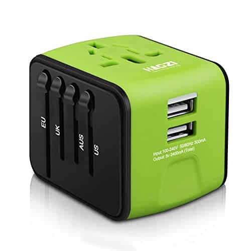 Universal Travel Adapter, All in one International Travel Charger with A Dual USB, Travel Power Adapter Travel Wall Charger for US, UK, EU, AU & Asia Covers +Countries (Green)