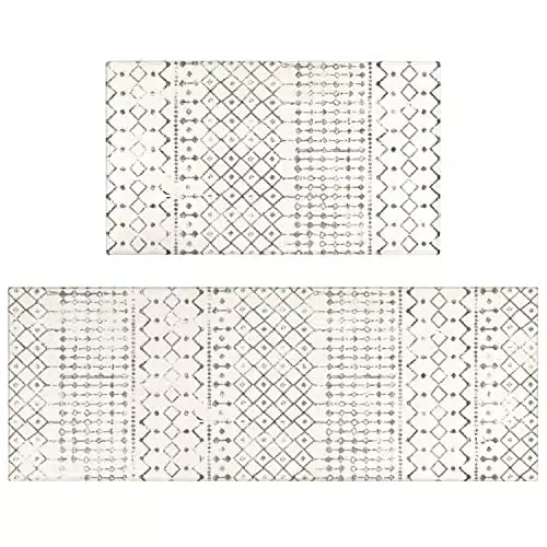 Xsinufn Boho Kitchen Mat Set of ,Modern Farmhouse Kitchen Rugs and Mats Non Skid Washable,Moroccan Boho Runner Rugs with Rubber Backing for Kitchen Decor Accessories (GreyOff White x+x)