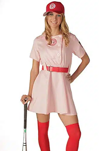 A League of Their Own Rockford Peaches Costume AAGPBL with Red Hat & Belt Halloween Costume Cosplay