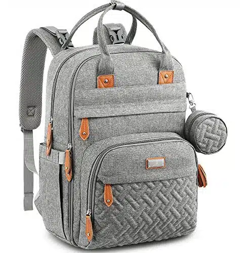BabbleRoo Waterproof Diaper Bag Backpack   Baby Essentials Travel Tote   Multi function with Changing Pad, Stroller Straps & Pacifier Case   Unisex, Light Gray