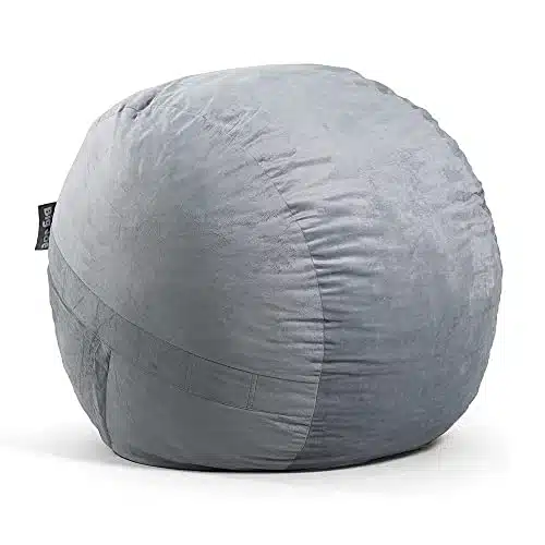 Big Joe Fuf Large Foam Filled Bean Bag Chair with Removable Cover, Gray Plush, Soft Polyester, feet Big