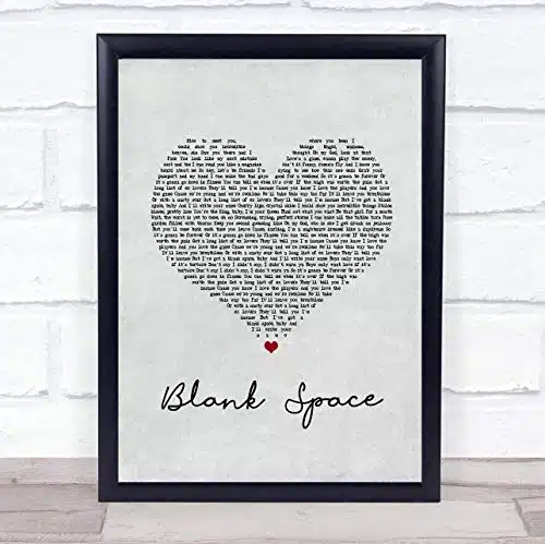 Blank Space Grey Heart Song Lyric Quote Music Poster Gift Present Wedding Song Art Print