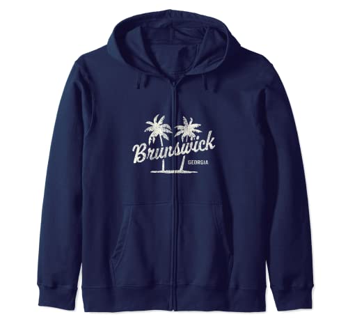 Brunswick Georgia Vintage s Palm Trees Graphic Zip Hoodie