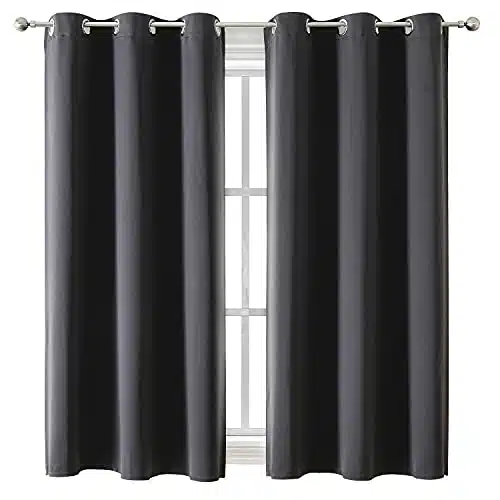 ChrisDowa Grommet Blackout Curtains for Bedroom and Living Room   Panels Set Thermal Insulated Room Darkening Curtains (Dark Grey, x Inch)