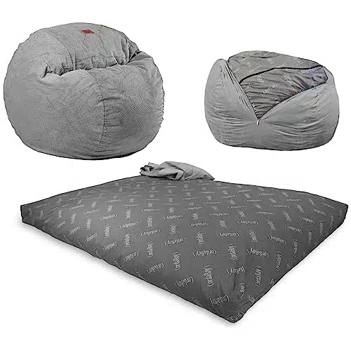 CordaRoy's Chenille Bean Bag Chair, Convertible Chair Folds from Bean Bag to Lounger, As Seen on Shark Tank, Charcoal   Full Size