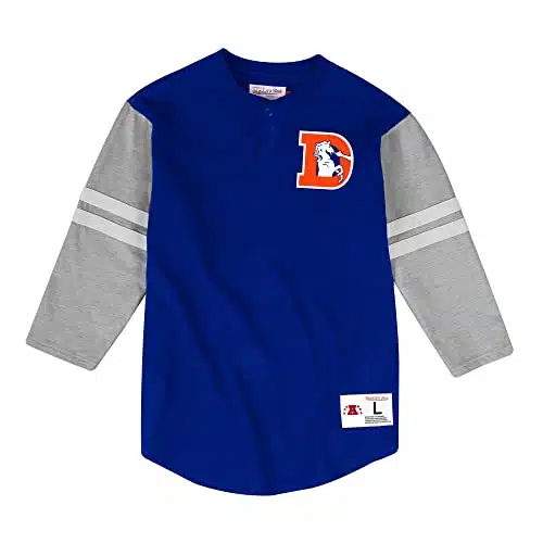 Denver Broncos Start of Season Henley Sleeve T Shirt, NFL Mens Throwback Tee Shirt (XL) Team Color