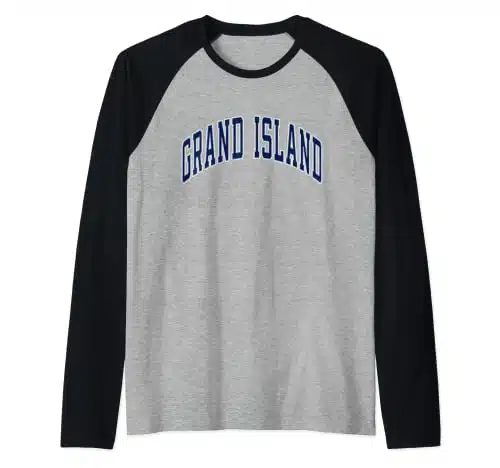 Grand Island Nebraska NE Varsity Style Navy Text Raglan Baseball Tee
