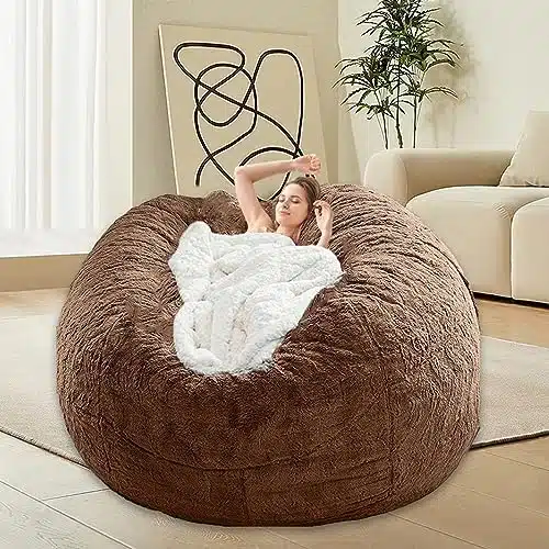 HDMLDP Bean Bag Chair for Adults Kids Without Filling Comfy Oversized Round Lovesac Bean Bag for Stuffed Animal Storage Bedroom Living Room Chairs, FT, Brown