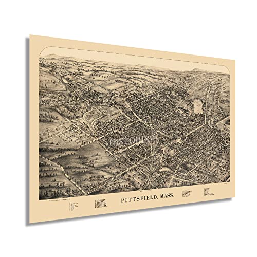 HISTORIX Vintage Pittsfield Massachusetts Map   xInch Old Map of Pittsfield MA Wall Art   Bird's Eye View Map of Pittsfield City MA Poster