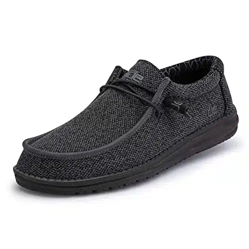 Hey Dude Men's Wally Sox Micro Total Black  Mens Shoes  Men's Lace Up Loafers  Comfortable & Light Weight