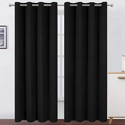 LEMOMO Blackout Curtains x inchBlack Set of PanelsThermal Insulated Room Darkening Bedroom Curtains