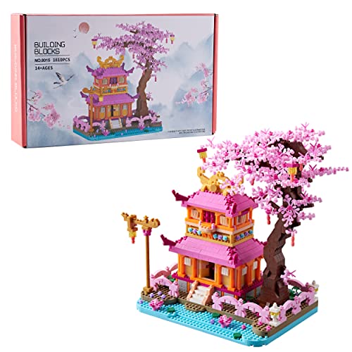LUKHANG Create Your Own Tranquil Sakura Train Station  pcs Micro Building Blocks  Exquisite Architecture Model Kit  Unwind & Build for Adults  Display with Pride