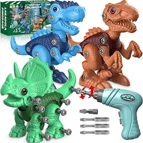 Laradola Dinosaur Toys for Year Old Boys, Kids Take Apart STEM Construction Building Kids Toys with Electric Drill, Party Christmas Birthday Gifts Boys Girls