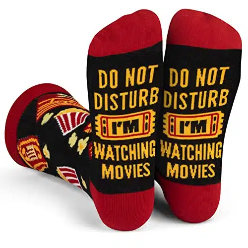 Lavley Funny Socks for Book Lovers, Teachers, Nerds, and Geeks   Unisex for Men, Women, and Teens (US, Alpha, One Size, Regular, Regular, Do Not Disturb, I'm Watching Movies)