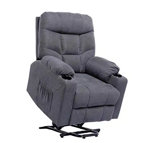 Living Room Power Lift Massage Recliner Chair for Elderly Heated Ergonomic Lounge Fabric Vibratory Massage Chair with Cup HoldersHeatingRemote Control Grey