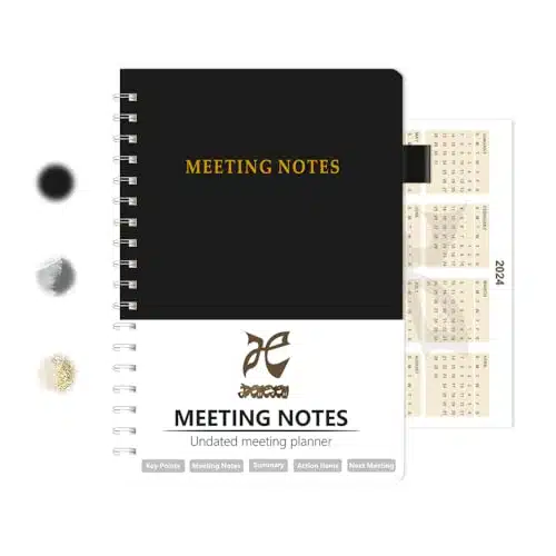 Meeting Notebook for Work with Summary, Pages ( ) Project Planner with Calendar, Meeting to Do and Agenda Organizer for Women and Man, eetings, Black