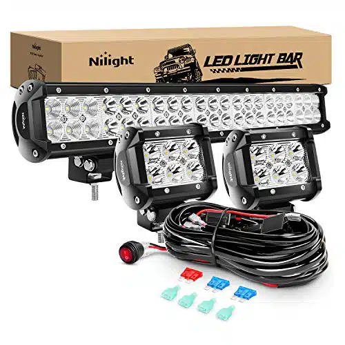 Nilight   ZHInch  Spot Flood Combo Off Road Led Light Bar PCS w Inch LED Pods With AWG Wiring Harness Kit Lead For Tractor, Years Warranty