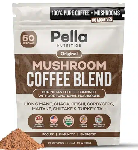 Organic Mushroom Colombian Instant Coffee (Servings) with Superfood Mushrooms, Great Tasting, Includes Lion's Mane, Reishi, Chaga, Cordyceps, Shiitake, Maitake, and Turkey Tail