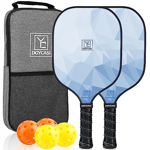 Pickleball Paddles Set of , APA Approved, Carbon Fiber Surface (CHS), Polypropylene Honeycomb Core, Anti Slip Sweat Absorbing Grip, Pickleball, Portable Carry Bag (Blue)