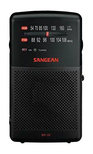 Sangean SR AMFM Pocket Analog Radio, Black
