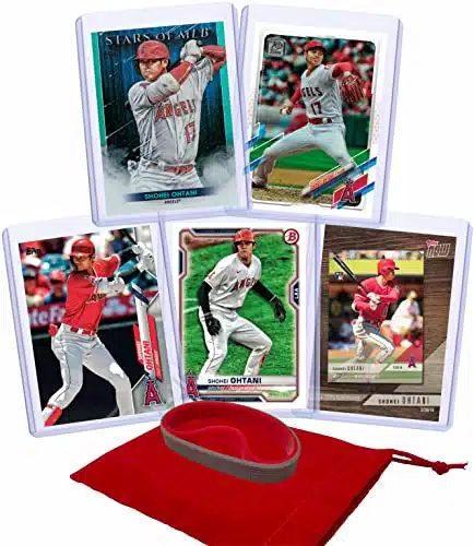 Shohei Ohtani Baseball Cards () ASSORTED Los Angeles Angels Trading Card and Wristbands Gift Bundle