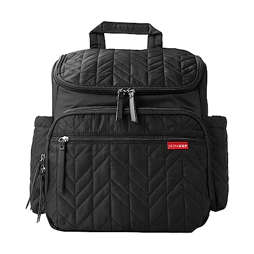 Skip Hop Diaper Bag Backpack Forma, Multi Function Baby Travel Bag with Changing Pad & Stroller Attachment, Jet Black