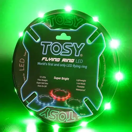 TOSY Flying Ring   LEDs, Super Bright, Very Soft & Phosphorescent Rim, Auto Light Up, Safe, Waterproof, Lightweight Frisbee, Cool Fun Christmas & OutdoorIndoor Gift Toy for BoysGirlsKids