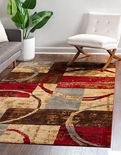 Unique Loom Barista Collection Modern, Abstract, Vintage, Distressed, Urban, Geometric, Rustic, Warm Colors Area Rug (' x ' Rectangular, MultiBeige)