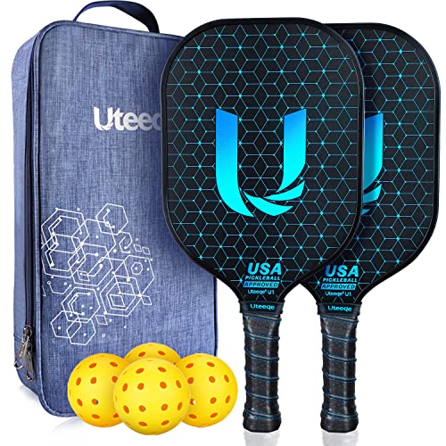 Uteeqe Graphite Pickleball Paddles Set of , USAPA Pickle Ball Raquette   Semi Rough Texture Surface Lightweight Polymer Honeycomb Pickleball Set Balls & Case