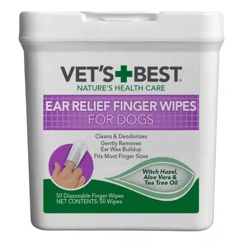 Vet's Best Ear Relief Finger Wipes  Ear Cleansing Finger Wipes for Dogs  Sooths & Deodorizes  Disposable Wipes