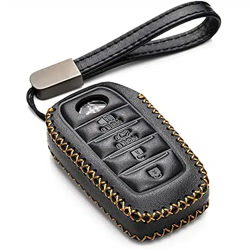 Vitodeco Genuine Leather Smart Key Fob Case Compatible with Land Cruiser, Runner, Highlander, RAV, Camry, Grand Highlander, Sequoia   (Button, Black)