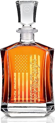 Whiskey Decanter, Gifts for Father Husband, OZ Capitol Liquor Decanter Engraved We The People and Flag, With Gift Box, Patriotic Bourbon Gift for Men