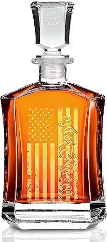 Whiskey Decanter, Gifts for Father Husband, OZ Capitol Liquor Decanter Engraved We The People and Flag, With Gift Box, Patriotic Bourbon Gift for Men