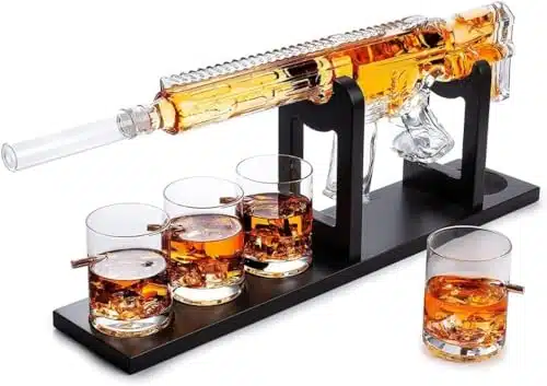 Whiskey Decanter Set   AR Limited Edition, Silencer Stopper   ml & oz Bullet Glasses   Unique Gift   Drinking Party Accessory, Handmade Gun Liquor Decanter, Tik Tok Gun Decanter Mens Birthday