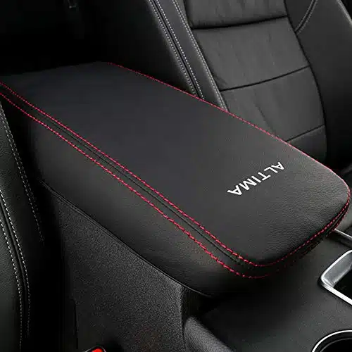 XITER Car Armrest Cover Saver, Pc Center Console Leather Pad Fit for Nissan Altima , Central Console Armrest Box Protector Interior Accessories (Red Stitches)