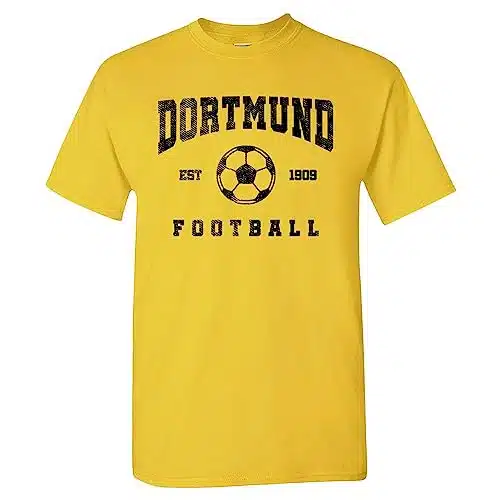 Xtreme Apparrel Dortmund   World Soccer Retro Club Men's Fan T Shirt (Yellow T Shirt, XL)